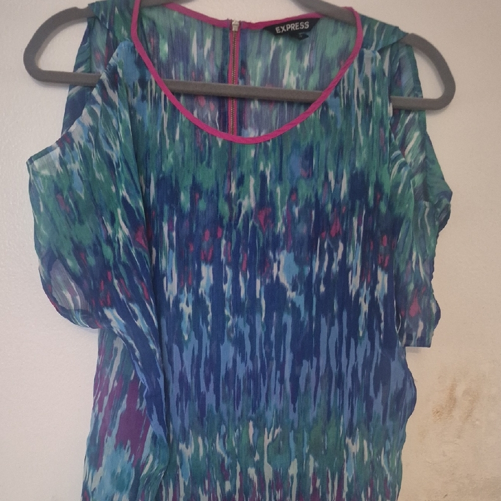 Express Blue and Green Patterned Blouse